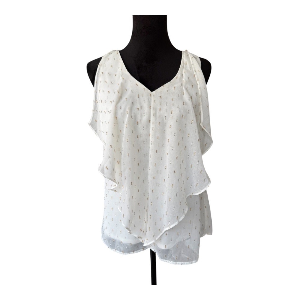 Byer California Sleeveless Layered Blouse V-Neck Party‎ Top Metallic Accents